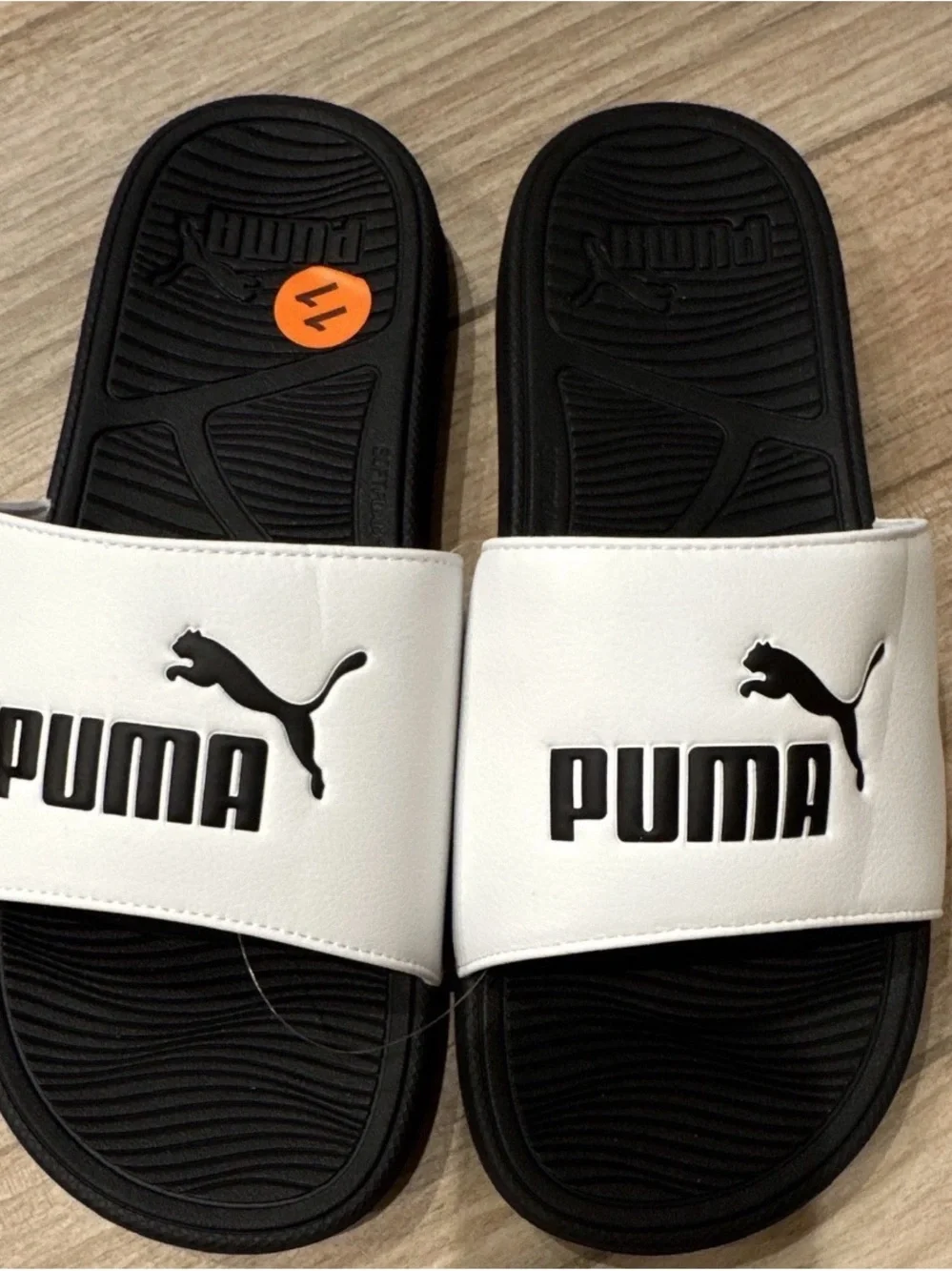 PUMA Cool Cat 2.0 Slide Sandals White/Black Logo Slip-On Men US 11